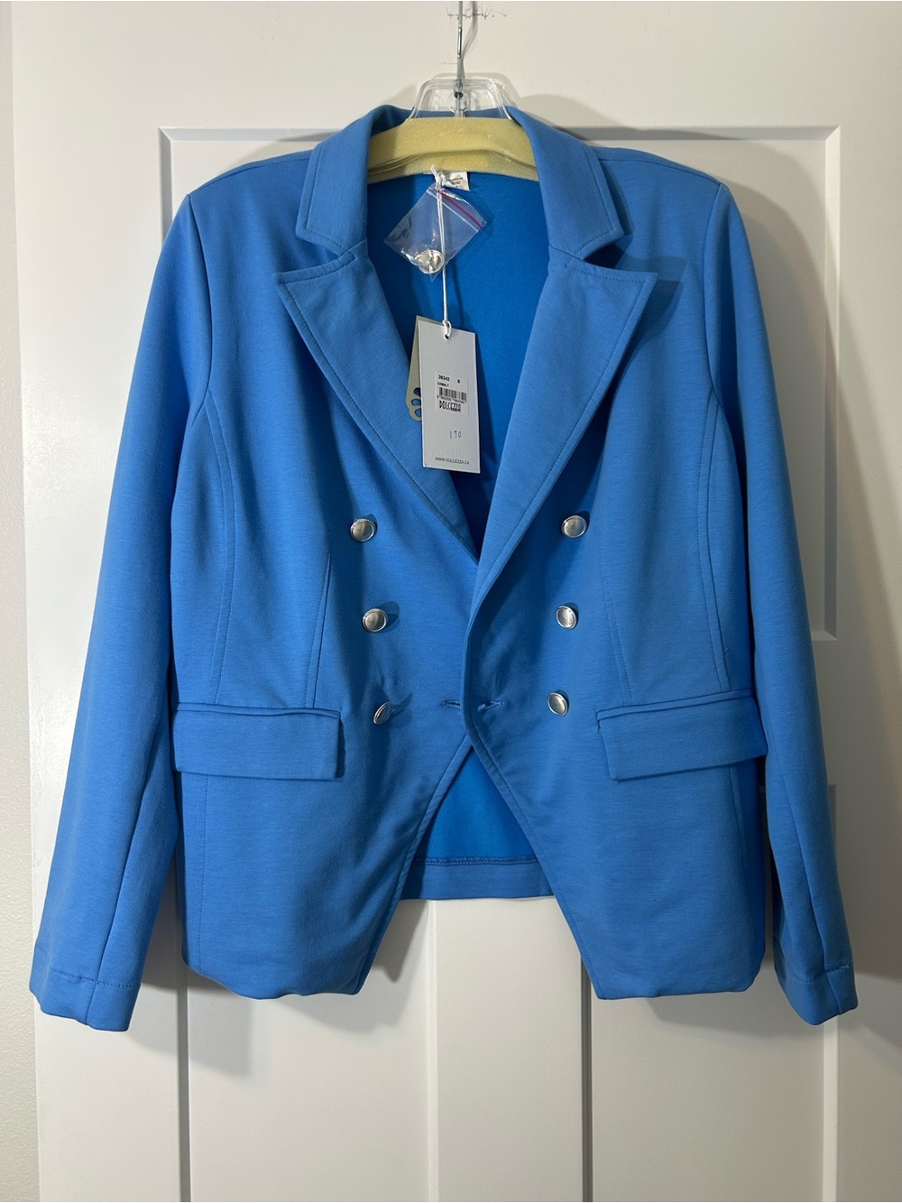 Double-Breasted Women's Blazer in Blue with Silver Buttons
